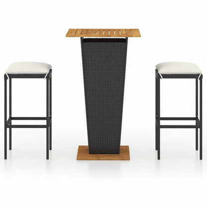 vidaXL ガーデンバー3点セット クッション付き ポリラタン製 ブラック (313440+313463)家具 アウトドア家具 屋外家具セット(代引不可)