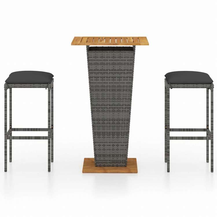 vidaXL ガーデンバーセット 3点 クッション付き ポリラタン製 グレー家具 アウトドア家具 屋外家具セット(代引不可)