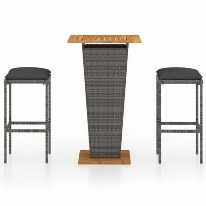 vidaXL ガーデンバーセット 3点 クッション付き ポリラタン製 グレー家具 アウトドア家具 屋外家具セット(代引不可)