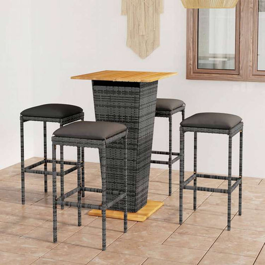 vidaXL ガーデンバーセット 5点 クッション付き ポリラタン製 グレー (313447+313464)家具 アウトドア家具 屋外家具セット(代引不可)