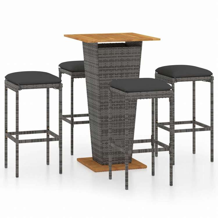 vidaXL ガーデンバーセット 5点 クッション付き ポリラタン製 グレー (313447+313464)家具 アウトドア家具 屋外家具セット(代引不可)