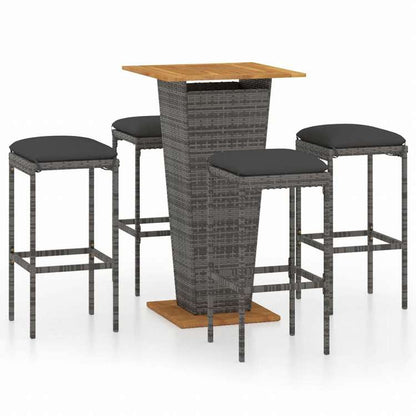 vidaXL ガーデンバーセット 5点 クッション付き ポリラタン製 グレー (313447+313464)家具 アウトドア家具 屋外家具セット(代引不可)