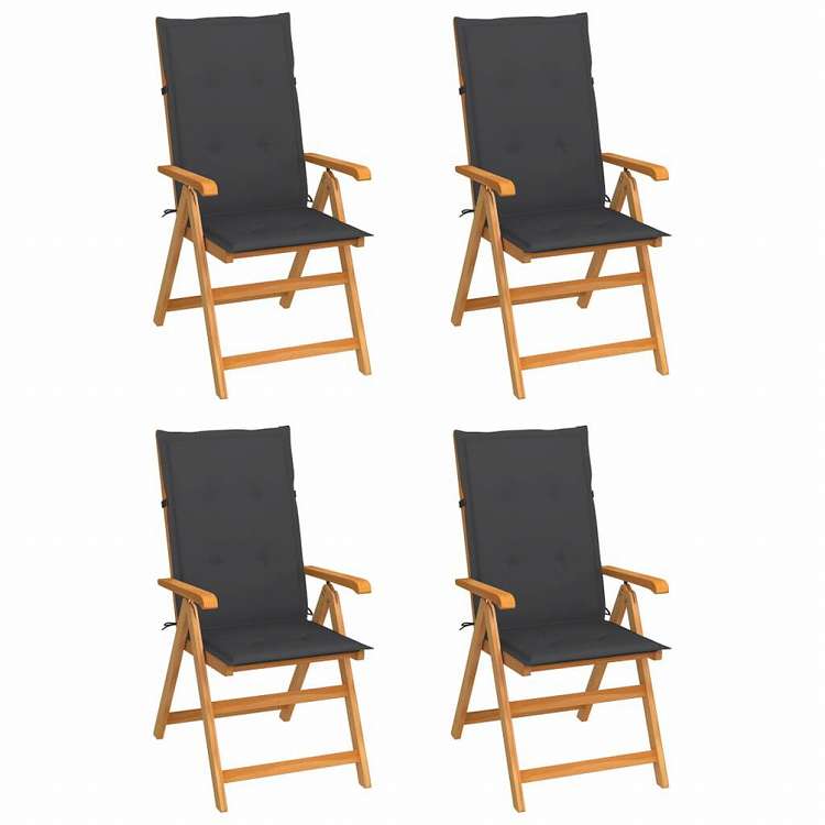 vidaXL ガーデンチェア 4点 アントラシートクッション付き チーク無垢材家具 アウトドア家具 屋外椅子 アウトドアベンチチェア(代引不可)
