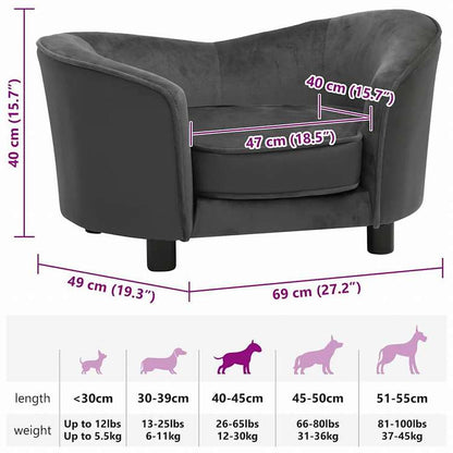 vidaXL 犬用ソファ ダークグレー 69x49x40cm プラッシュ&合成皮革製動物&ペット用品 ペット用品 犬用品 犬用ベッド(代引不可)
