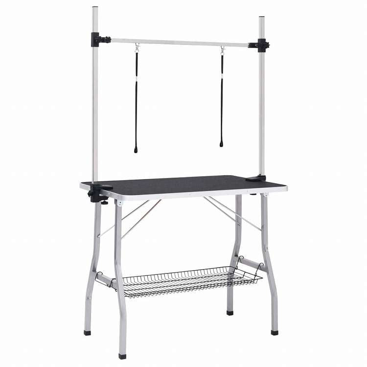 vidaXL 犬用トリミングテーブル 調整可能 ループ2点&バスケット付き動物&ペット用品 ペット用品 ペットケア用品(代引不可)