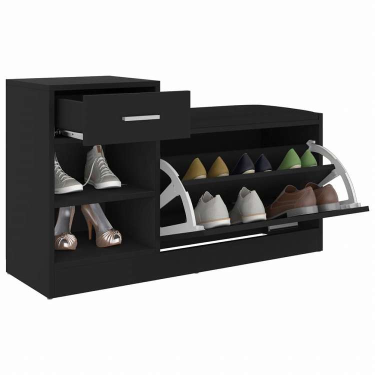 vidaXL シューズベンチ ブラック 94.5x31x57cm エンジニアリングウッドホーム&ガーデン 家事用品 収納&オーガナイザー 衣類・ワードローブ収納 シューズラック・整理収納(代引不可)