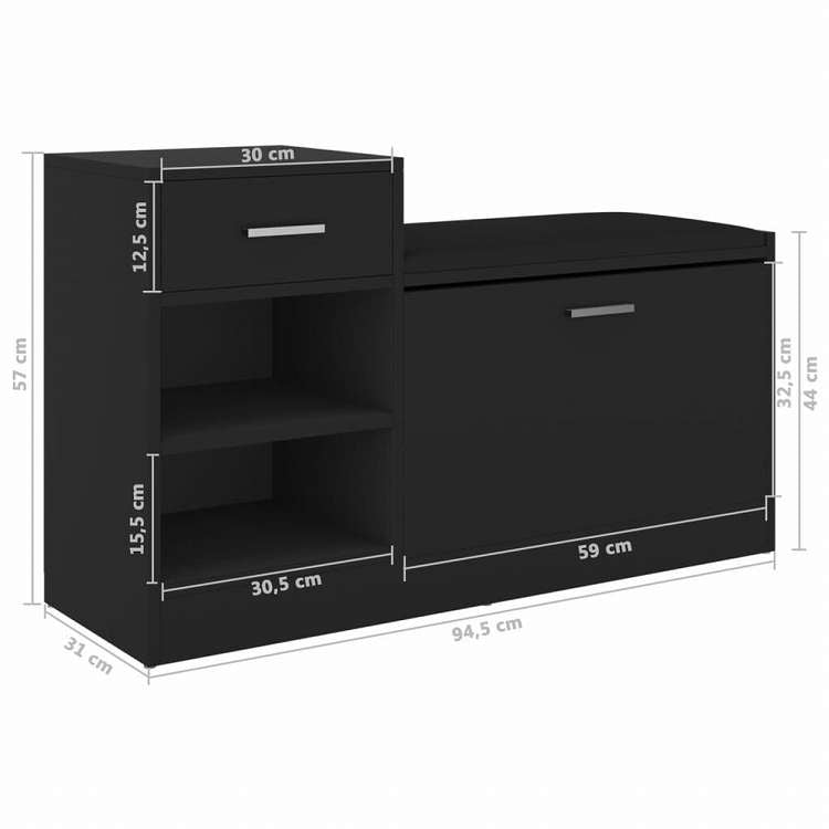 vidaXL シューズベンチ ブラック 94.5x31x57cm エンジニアリングウッドホーム&ガーデン 家事用品 収納&オーガナイザー 衣類・ワードローブ収納 シューズラック・整理収納(代引不可)