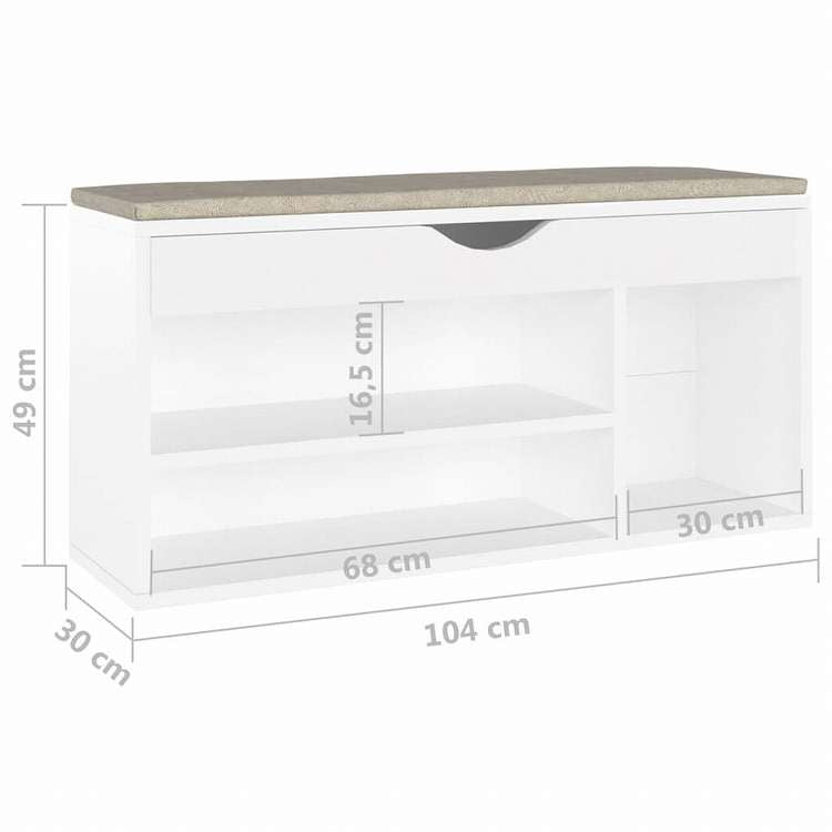 vidaXL シューズベンチ クッション付き ホワイト 104x30x49 cm エンジニアリングウッドホーム&ガーデン 家事用品 収納&オーガナイザー 衣類・ワードローブ収納 シューズラック・整理収納(代引不可)