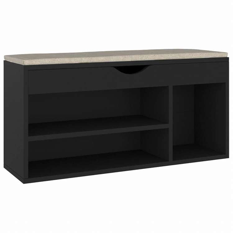 vidaXL シューズベンチ クッション付き ブラック 104x30x49cm エンジニアリングウッドホーム&ガーデン 家事用品 収納&オーガナイザー 衣類・ワードローブ収納 シューズラック・整理収納(代引不可)
