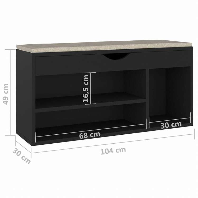 vidaXL シューズベンチ クッション付き ブラック 104x30x49cm エンジニアリングウッドホーム&ガーデン 家事用品 収納&オーガナイザー 衣類・ワードローブ収納 シューズラック・整理収納(代引不可)