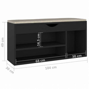 vidaXL シューズベンチ クッション付き ブラック 104x30x49cm エンジニアリングウッドホーム&ガーデン 家事用品 収納&オーガナイザー 衣類・ワードローブ収納 シューズラック・整理収納(代引不可)