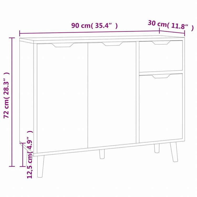vidaXL サイドボード ブラック 90x30x72cm エンジニアリングウッド家具 キャビネット&収納 サイドボード(代引不可)