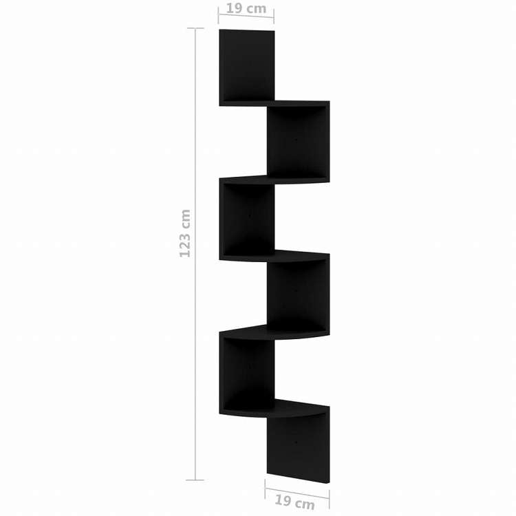 vidaXL ウォールコーナーシェルフ ブラック 19x19x123cm