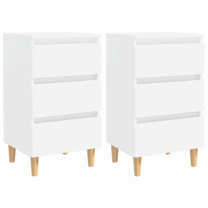 vidaXL 805888 vidaXL ベッドキャビネット 無垢材脚付き 2点 ホワイト 40x35x69 cm家具 テーブル ベッドサイドテーブル(代引不可)
