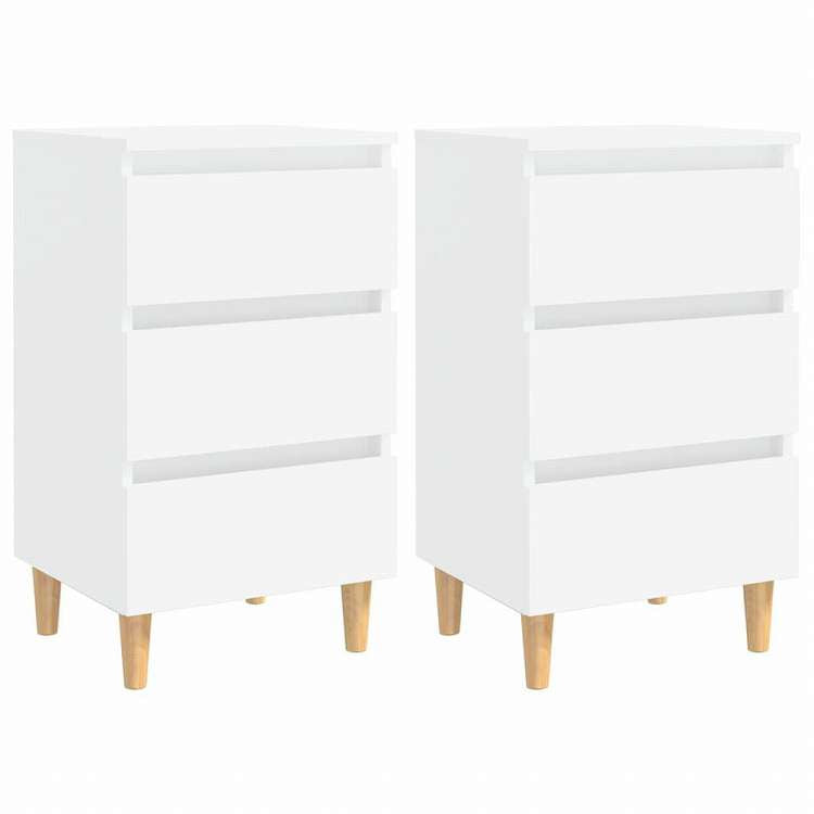 vidaXL 805888 vidaXL ベッドキャビネット 無垢材脚付き 2点 ホワイト 40x35x69 cm家具 テーブル ベッドサイドテーブル(代引不可)