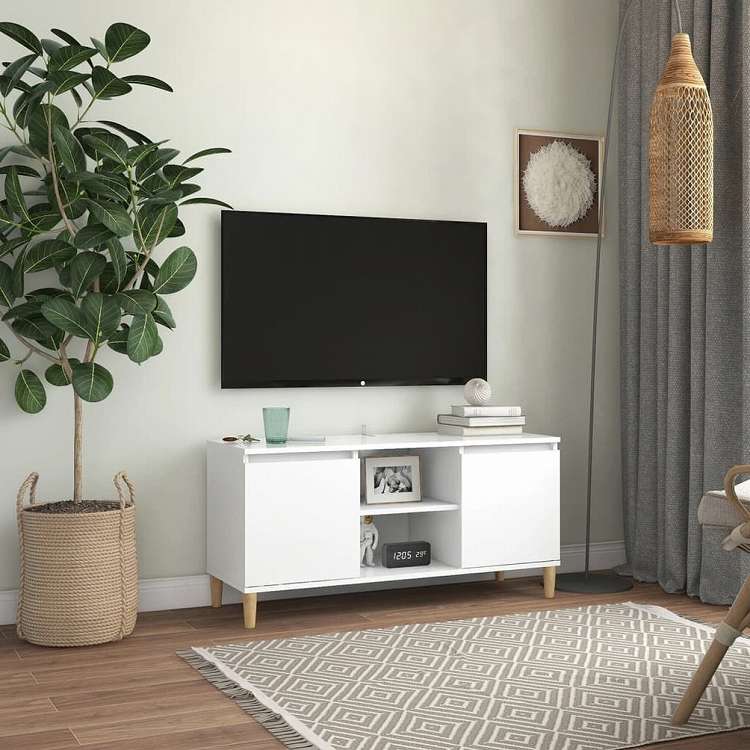 vidaXL TVキャビネット 無垢材脚付き ホワイト 103.5x35x50 cm家具 AVラック・テレビ台(代引不可)