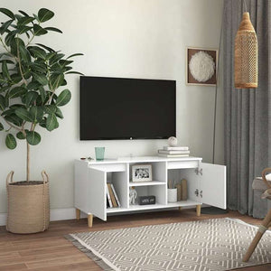 vidaXL TVキャビネット 無垢材脚付き ホワイト 103.5x35x50 cm家具 AVラック・テレビ台(代引不可)