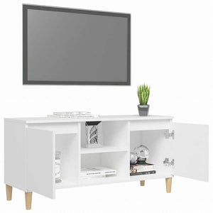 vidaXL TVキャビネット 無垢材脚付き ホワイト 103.5x35x50 cm家具 AVラック・テレビ台(代引不可)