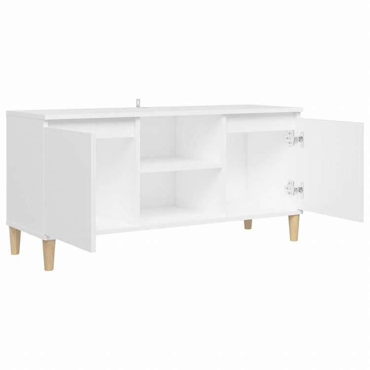 vidaXL TVキャビネット 無垢材脚付き ホワイト 103.5x35x50 cm家具 AVラック・テレビ台(代引不可)