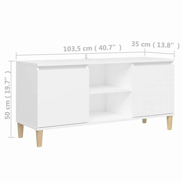 vidaXL TVキャビネット 無垢材脚付き ホワイト 103.5x35x50 cm家具 AVラック・テレビ台(代引不可)