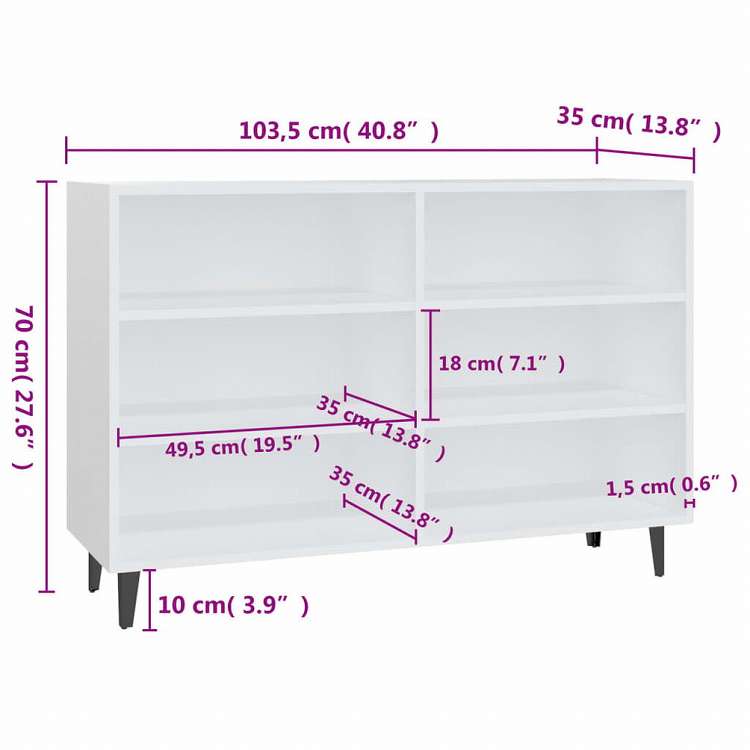 vidaXL サイドボード ホワイト 103.5x35x70cm エンジニアリングウッド家具 キャビネット&収納 サイドボード(代引不可)