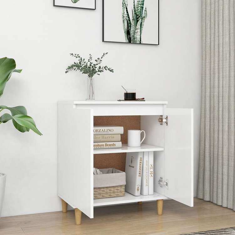 vidaXL サイドボード 無垢材脚付き ホワイト 60x35x70 cm エンジニアリングウッド家具 キャビネット&収納 サイドボード(代引不可)