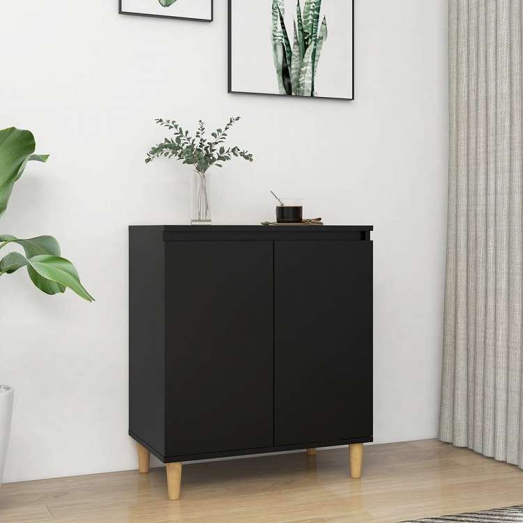 vidaXL サイドボード 無垢材脚付き ブラック 60x35x70 cm エンジニアリングウッド家具 キャビネット&収納 サイドボード(代引不可)