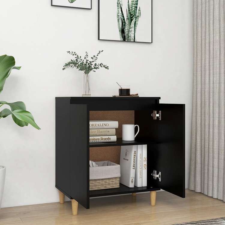 vidaXL サイドボード 無垢材脚付き ブラック 60x35x70 cm エンジニアリングウッド家具 キャビネット&収納 サイドボード(代引不可)