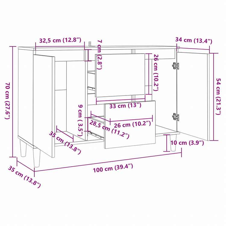 vidaXL サイドボード ホワイト 101x35x70cm エンジニアリングウッド家具 キャビネット&収納 サイドボード(代引不可)