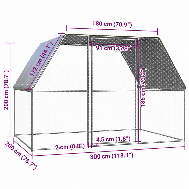 vidaXL 屋外鶏用ケージ 3x2x2 m 亜鉛メッキ鋼製動物&ペット用品 ペット用品 小動物用品 小動物 飼育・ケージ(代引不可)