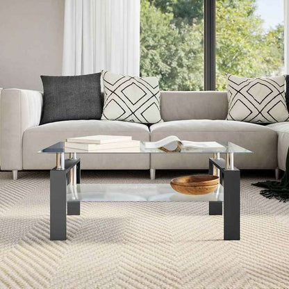 vidaXL コーヒーテーブル ブラック&透明 95x55x40cm 強化ガラス製家具 テーブル アクセントテーブル コーヒーテーブル(代引不可)