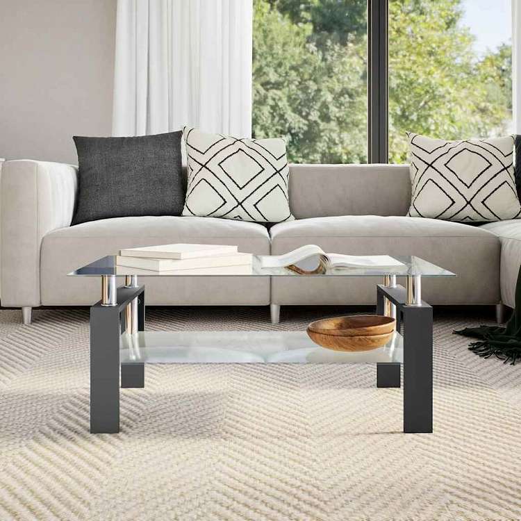 vidaXL コーヒーテーブル ブラック&透明 95x55x40cm 強化ガラス製家具 テーブル アクセントテーブル コーヒーテーブル(代引不可)