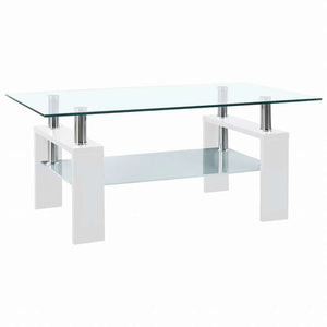 vidaXL コーヒーテーブル ホワイト&透明 95x55x40 cm 強化ガラス製家具 テーブル アクセントテーブル コーヒーテーブル(代引不可)
