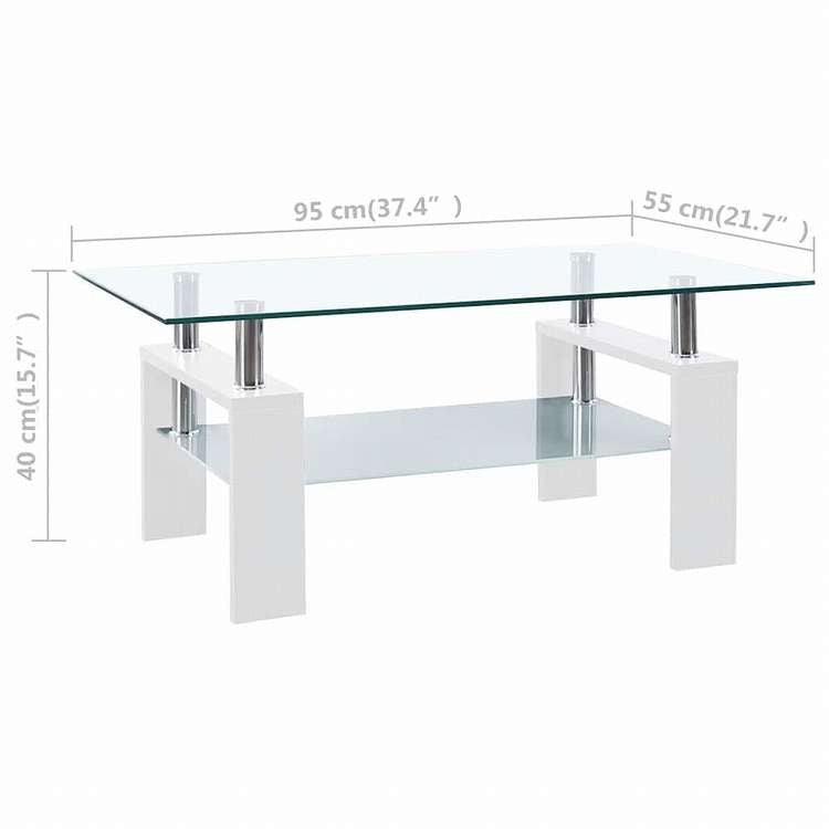 vidaXL コーヒーテーブル ホワイト&透明 95x55x40 cm 強化ガラス製家具 テーブル アクセントテーブル コーヒーテーブル(代引不可)