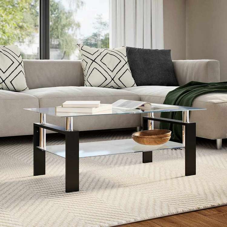 vidaXL コーヒーテーブル グレー&透明 95x55x40 cm 強化ガラス製家具 テーブル アクセントテーブル コーヒーテーブル(代引不可)