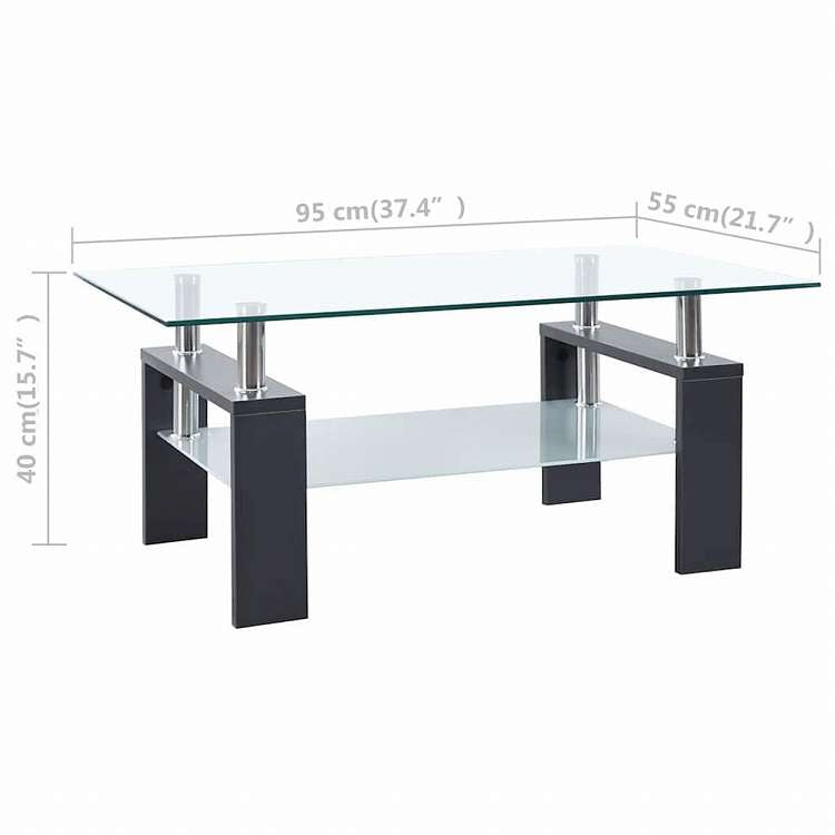 vidaXL コーヒーテーブル グレー&透明 95x55x40 cm 強化ガラス製家具 テーブル アクセントテーブル コーヒーテーブル(代引不可)