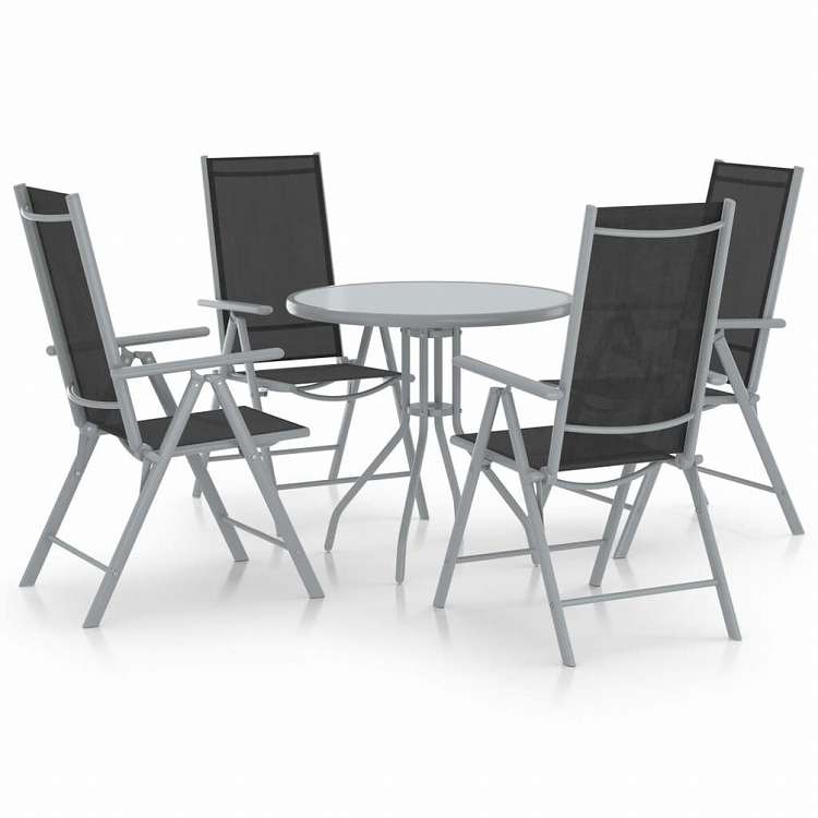 vidaXL ビストロ 5点セット アルミ製&合成繊維 シルバー家具 アウトドア家具 屋外家具セット(代引不可)
