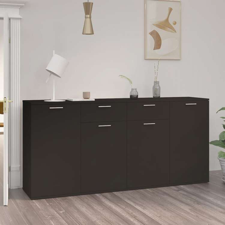 vidaXL サイドボード ブラック 160x36x75cm エンジニアリングウッド (2x805771)家具 キャビネット&収納 サイドボード(代引不可)