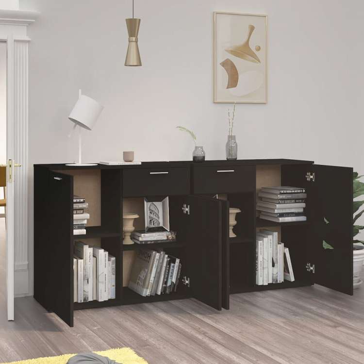 vidaXL サイドボード ブラック 160x36x75cm エンジニアリングウッド (2x805771)家具 キャビネット&収納 サイドボード(代引不可)