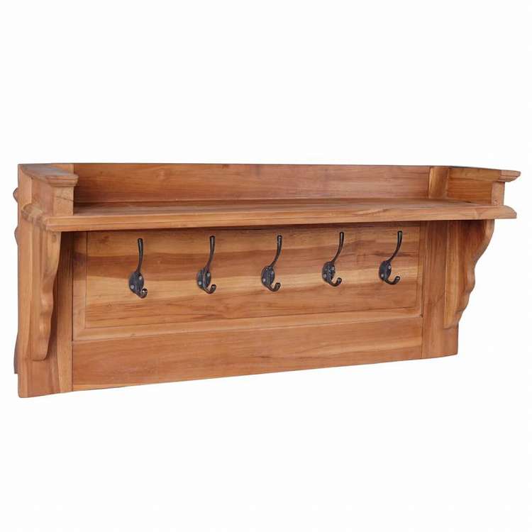 vidaXL 壁掛けコートラック 80x16.5x35 cm チーク無垢材ホーム&ガーデン デコレーション コート・帽子用ラック(代引不可)