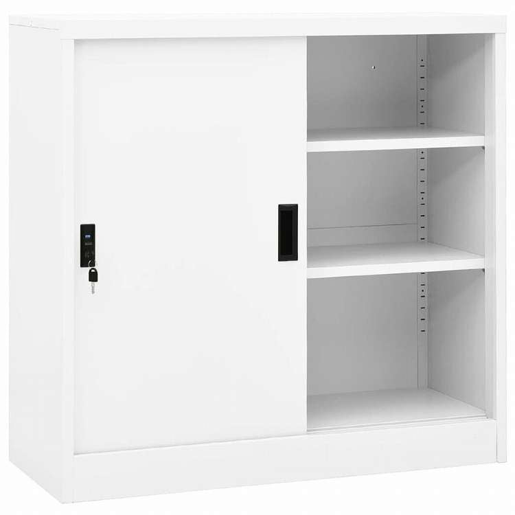 vidaXL オフィスキャビネット スライド式ドア付き ホワイト 90x40x90cm スチール家具 キャビネット&収納 収納キャビネット・ロッカー(代引不可)