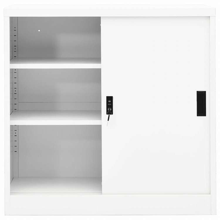vidaXL オフィスキャビネット スライド式ドア付き ホワイト 90x40x90cm スチール家具 キャビネット&収納 収納キャビネット・ロッカー(代引不可)