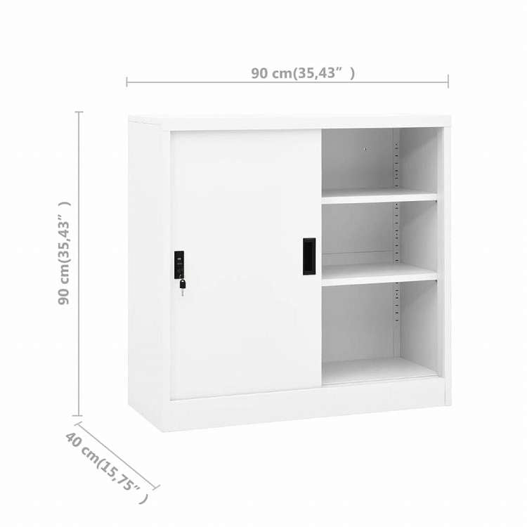 vidaXL オフィスキャビネット スライド式ドア付き ホワイト 90x40x90cm スチール家具 キャビネット&収納 収納キャビネット・ロッカー(代引不可)