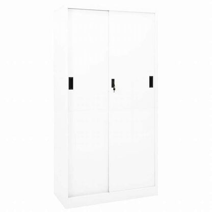vidaXL オフィスキャビネット スライド式ドア付 ホワイト 90x40x180cm スチール製家具 キャビネット&収納 収納キャビネット・ロッカー(代引不可)