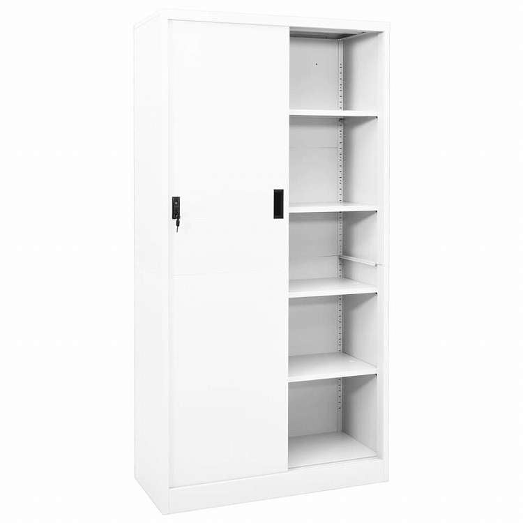 vidaXL オフィスキャビネット スライド式ドア付 ホワイト 90x40x180cm スチール製家具 キャビネット&収納 収納キャビネット・ロッカー(代引不可)