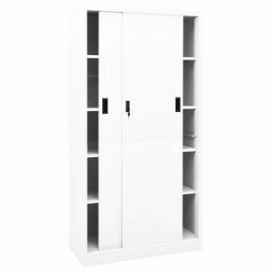 vidaXL オフィスキャビネット スライド式ドア付 ホワイト 90x40x180cm スチール製家具 キャビネット&収納 収納キャビネット・ロッカー(代引不可)