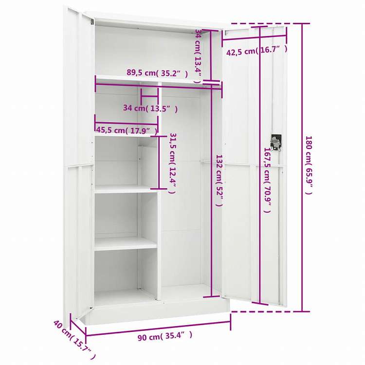 vidaXL ロッカーキャビネット ホワイト 90x40x180 cm スチール家具 キャビネット&収納 ファイル棚(代引不可)