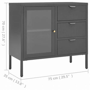 vidaXL サイドボード アントラシート 75x35x70cm スチール&強化ガラス家具 キャビネット&収納 サイドボード(代引不可)