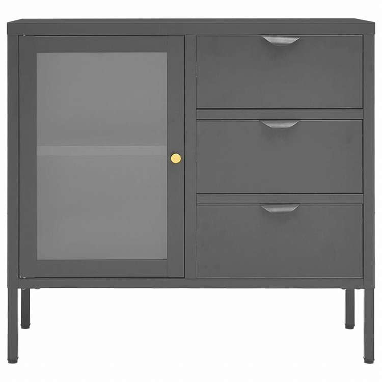 vidaXL サイドボード アントラシート 75x35x70cm スチール&強化ガラス家具 キャビネット&収納 サイドボード(代引不可)