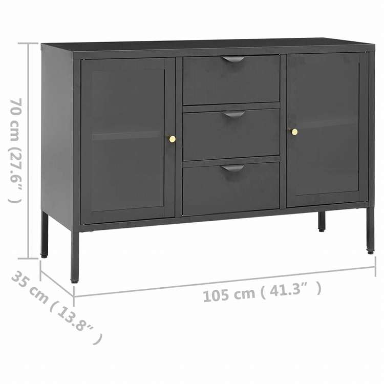 vidaXL サイドボード アントラシート 105x35x70cm スチール&強化ガラス製家具 キャビネット&収納 サイドボード(代引不可)